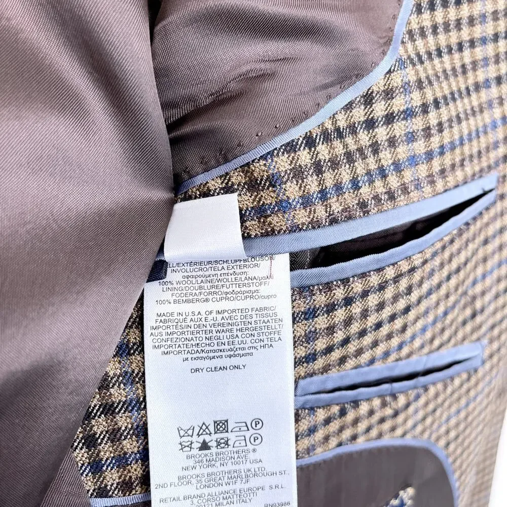 Brooks Brothers 1818 SaxXon Madison Sport Coat Brown Plaid Wool USA Mens 41R